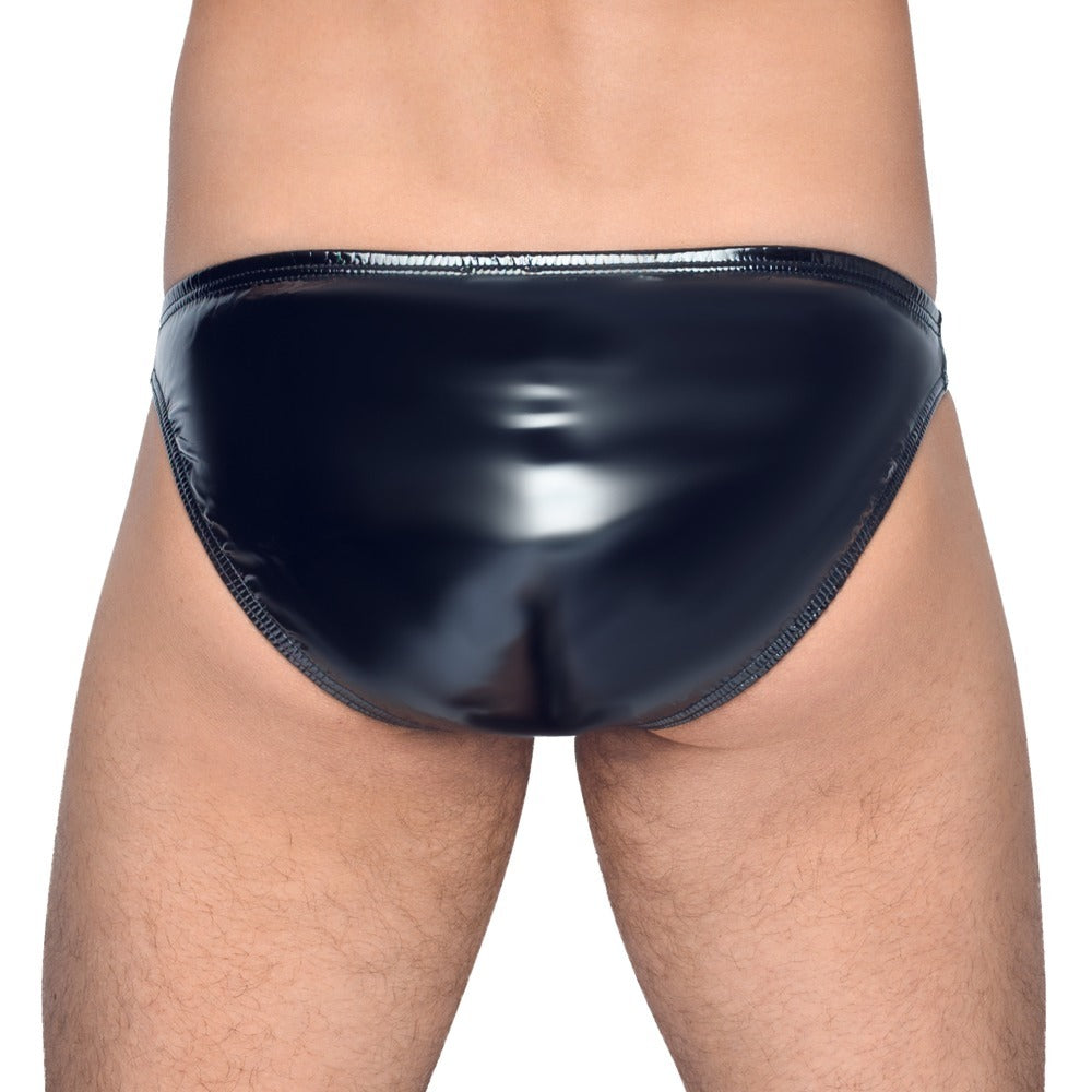 Black Level Vinyl Briefs With Zip in Black back view on man