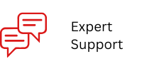 chat bubbles in red with expert support written next to it