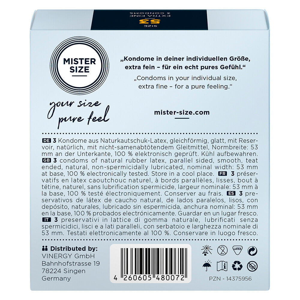 Mister Size Extra Thin 53mm Pure Feel Condoms 3 Pack