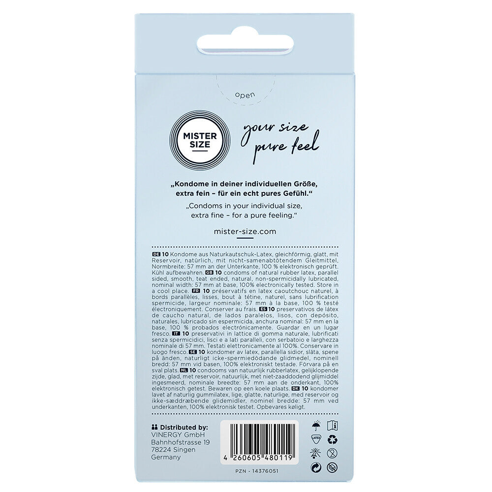 Mister Size 57mm Extra Thin Pure Feel Condoms 10 Pack