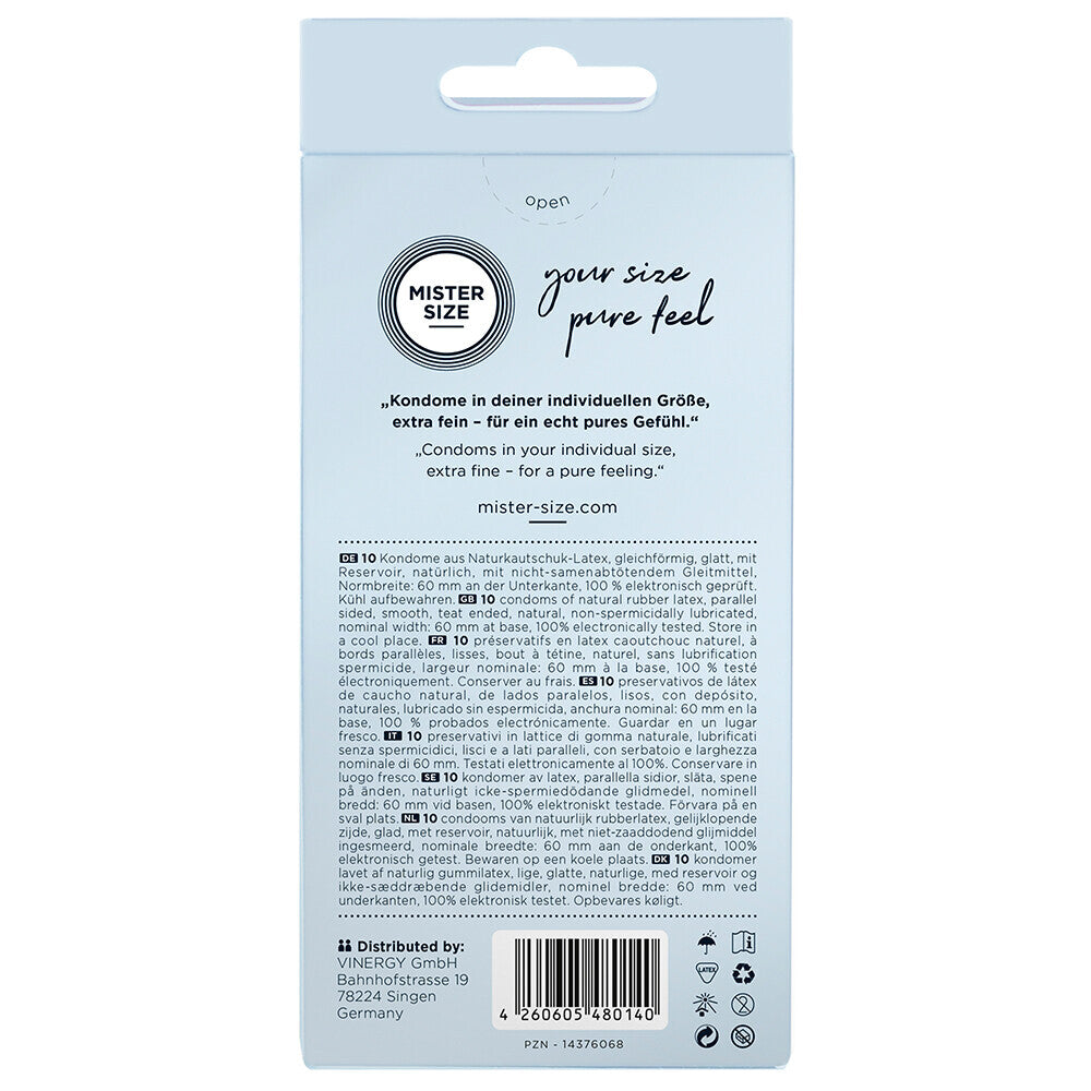 Mister Size 60mm Slim Fit Pure Feel Condoms 10 Pack