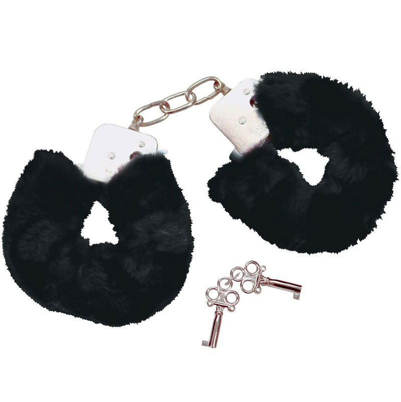 Bad Kitty Black Plush Comfort Handcuffs with Removable Fur Trim