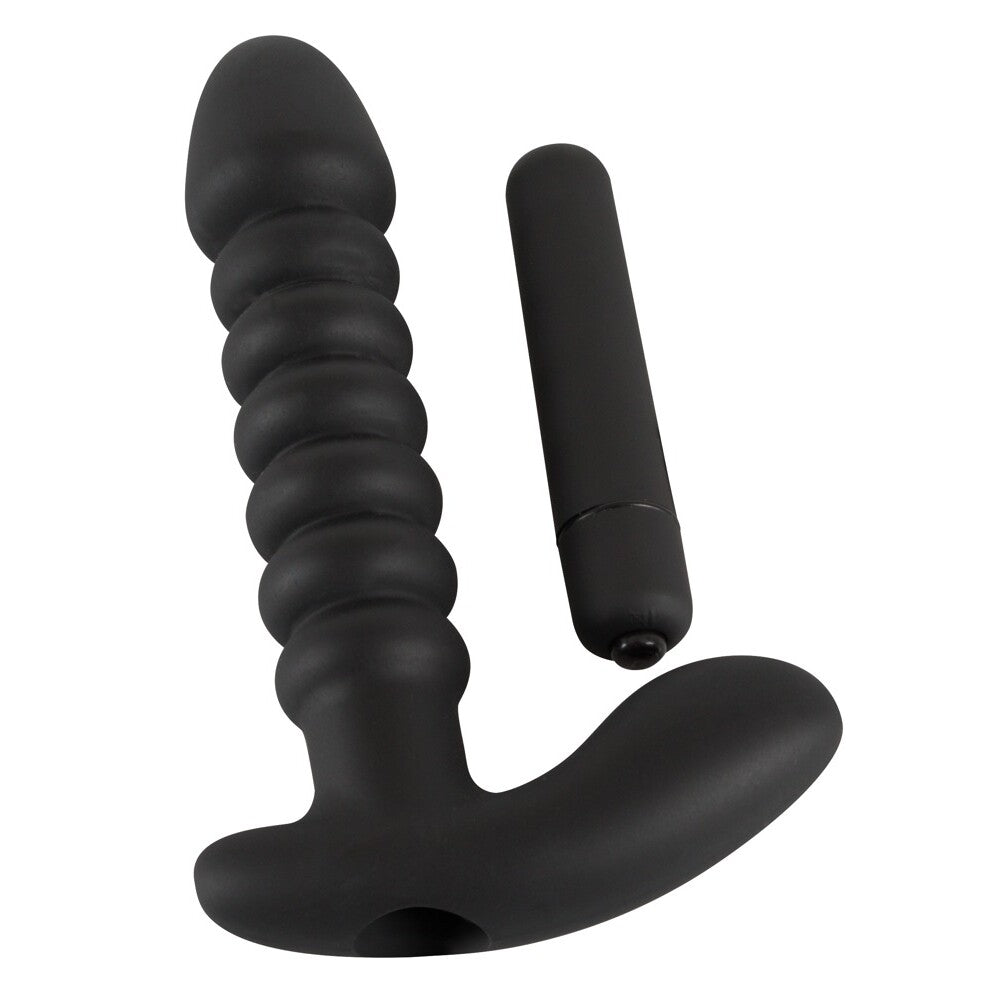 Velvets Black Medium Silicone Vibrator with Grooved Design