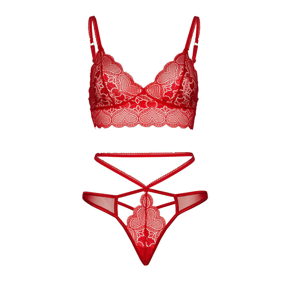 Leg Avenue Red Sweetheart Lace Bralette and G-String Set