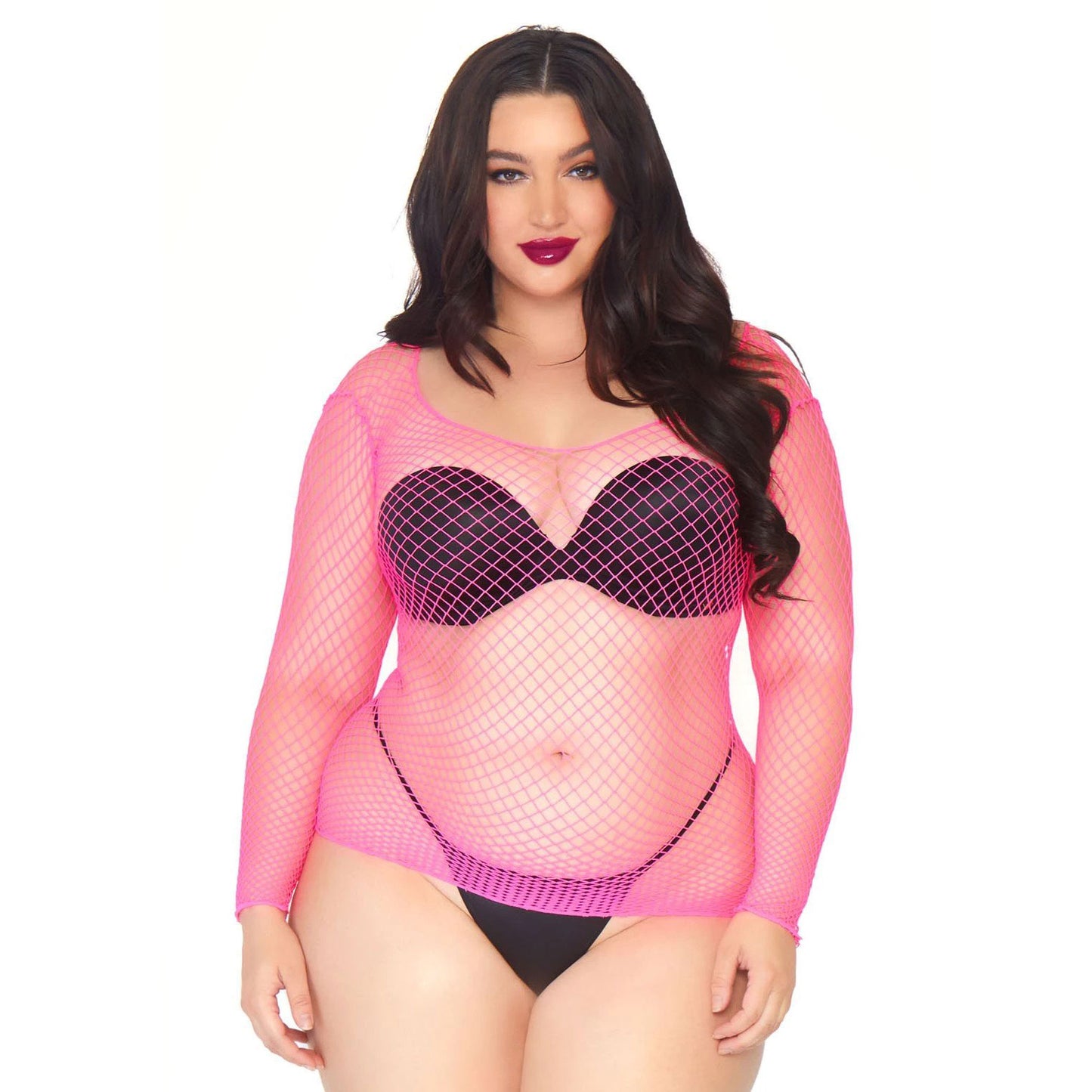 Leg Avenue Pink Net Long Sleeved Shirt Plus Size 18 to 22