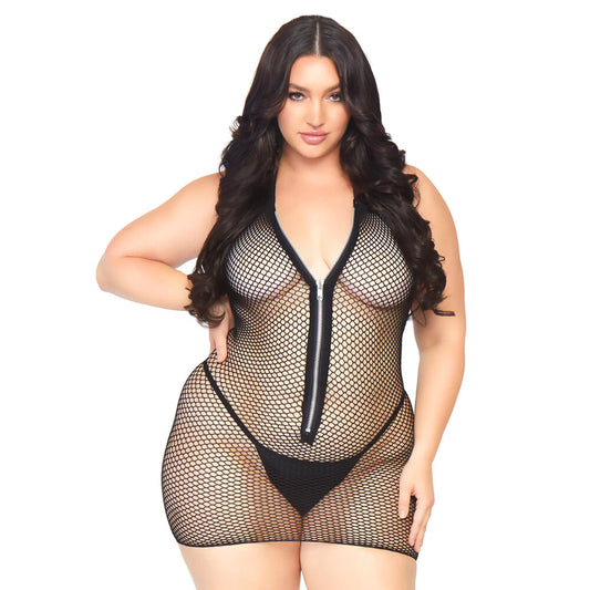 Leg Avenue Black Fishnet Zip Up Dress Plus Size 18 to 22