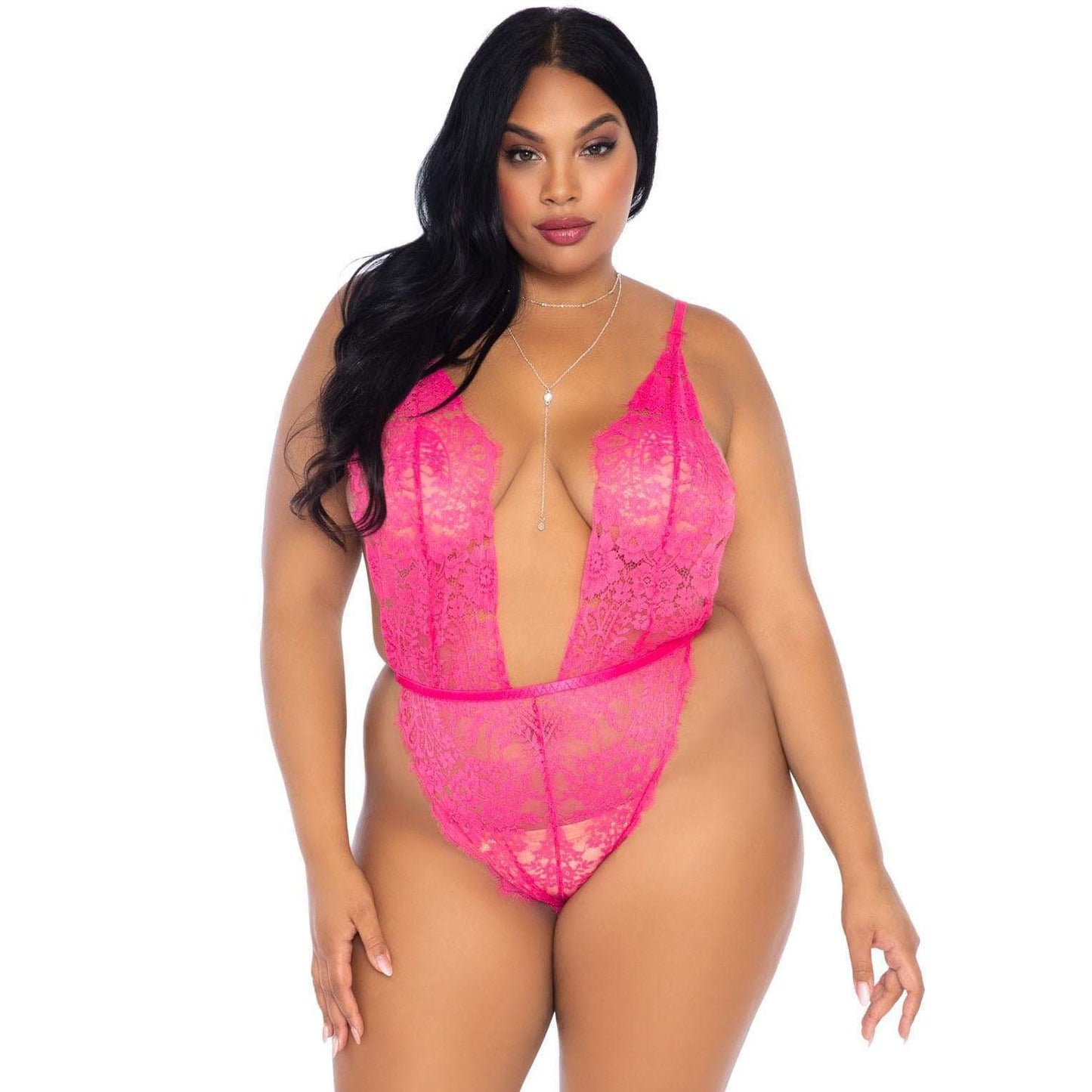 Leg Avenue Pink Floral Lace Teddy and Robe Set