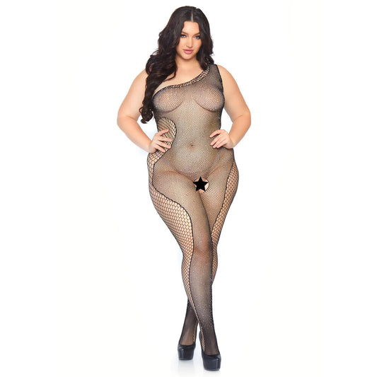 Leg Avenue Black Crystalized Crotchless Plus Size Bodystocking