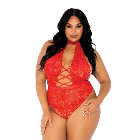 Leg Avenue Red Floral Lace Crotchless Teddy UK Sizes 18 to 22