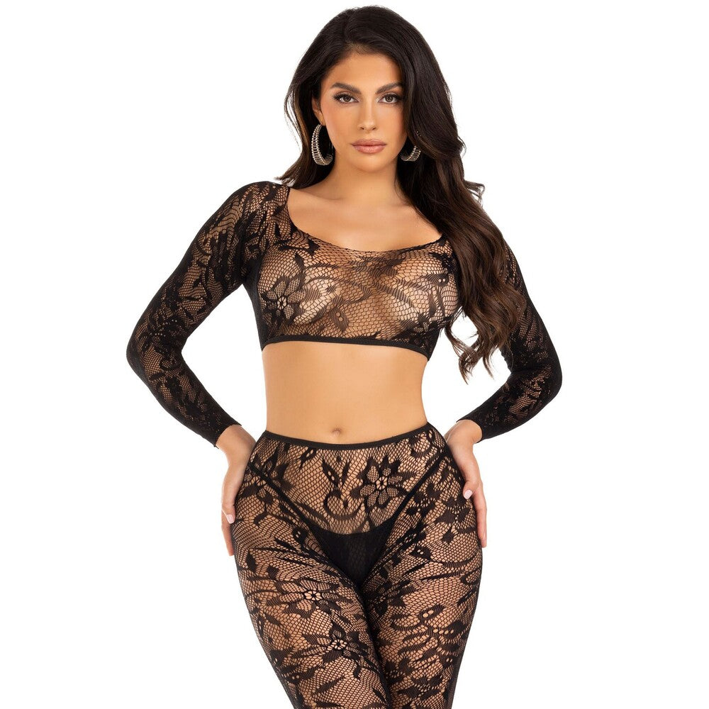 Leg Avenue Black Crop Top and Footless Tights UK Sizes 6-12