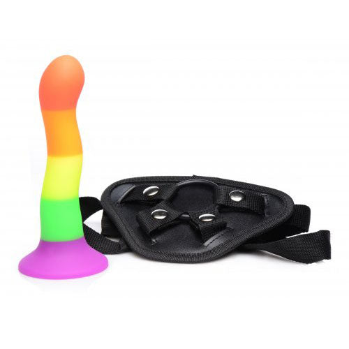 Proud Rainbow Silicone Dildo with Adjustable Harness