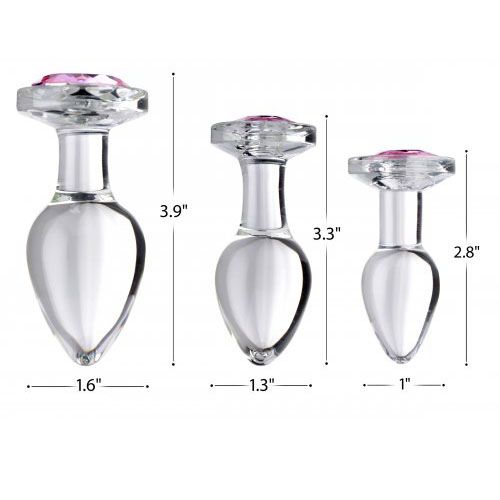 Crystal Clear Pink Gem Glass Anal Plug Set