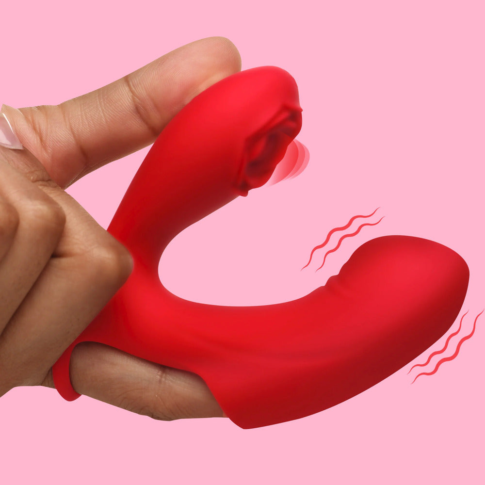 XR Brands Red Rose Touch Pulsing Silicone Finger Vibrator