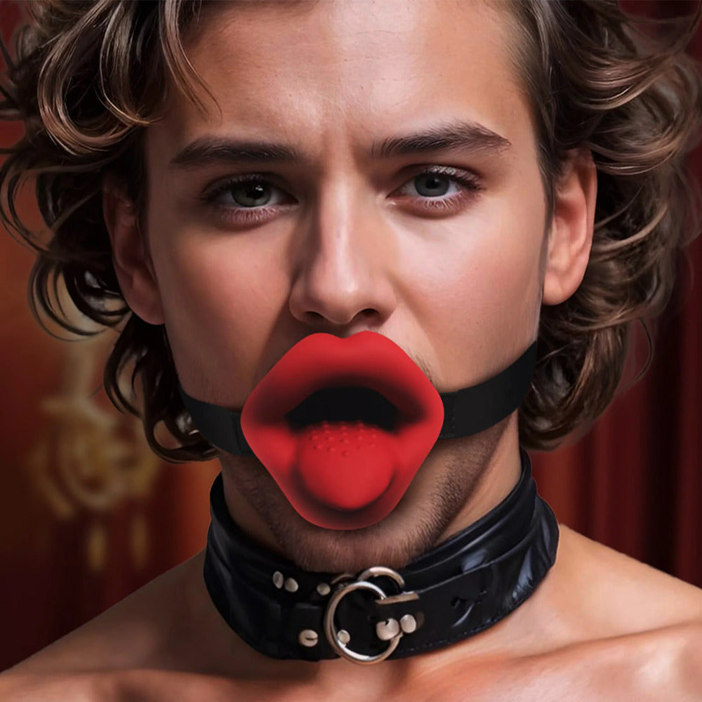 Master Series Black Vibrating Sissy Mouth Gag with Strap