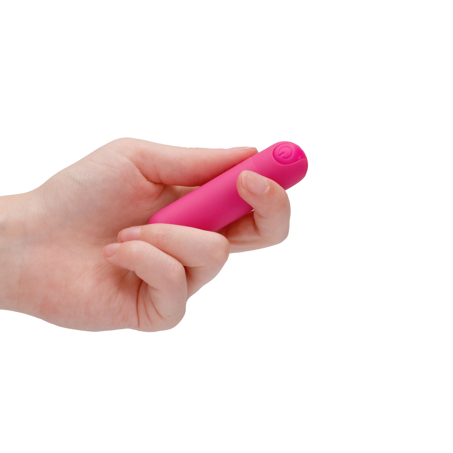 A person holding the Shots Toys 10-Speed Pink Rechargeable Bullet Vibrator