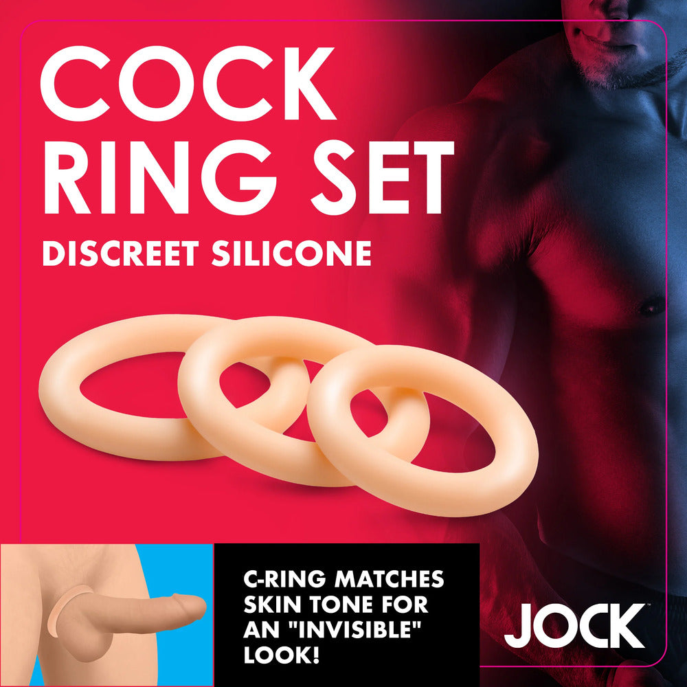 Jock Discreet Silicone Cock Ring Set in Skin Tone - 3 Sizes
