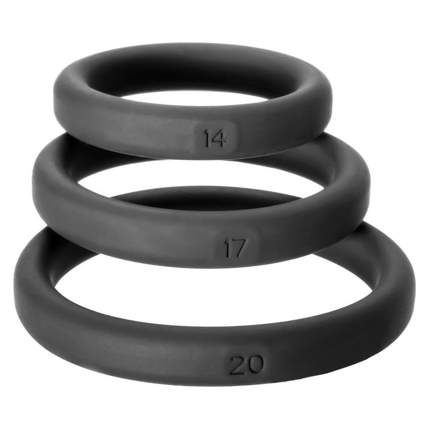 Perfect Fit Black Silicone XactFit Cockrings Sizes 14 17 20