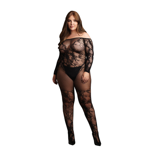 Le Desir Black Off Shoulder Long Sleeve Bodystocking