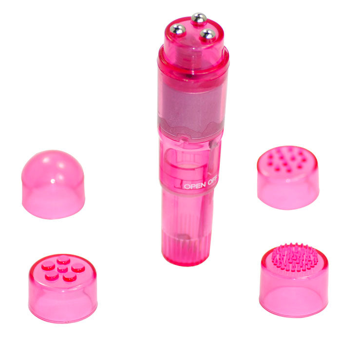PleasureWaves Pink Mini Vibrator with Interchangeable Heads