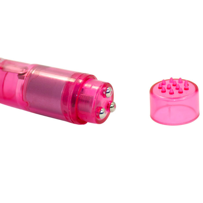 PleasureWaves Pink Mini Vibrator with Interchangeable Heads