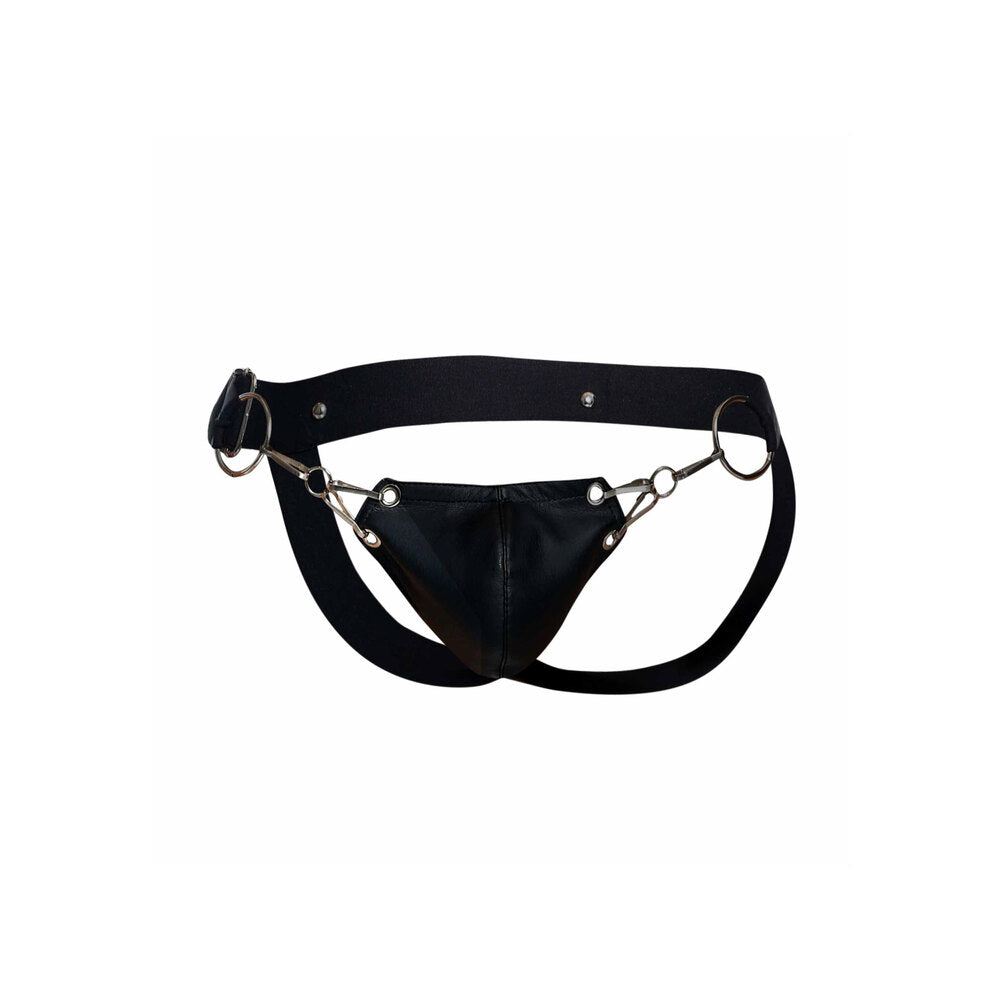 MOB Eroticwear Black Faux Leather Adjustable Jockstrap