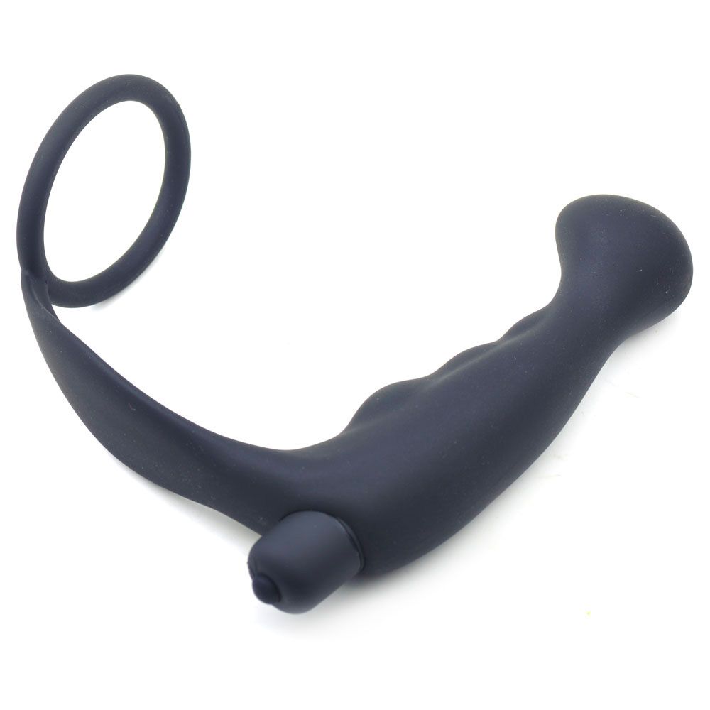 Silicone Pleasure Pro Black Anal Plug Vibrator with Cock Ring