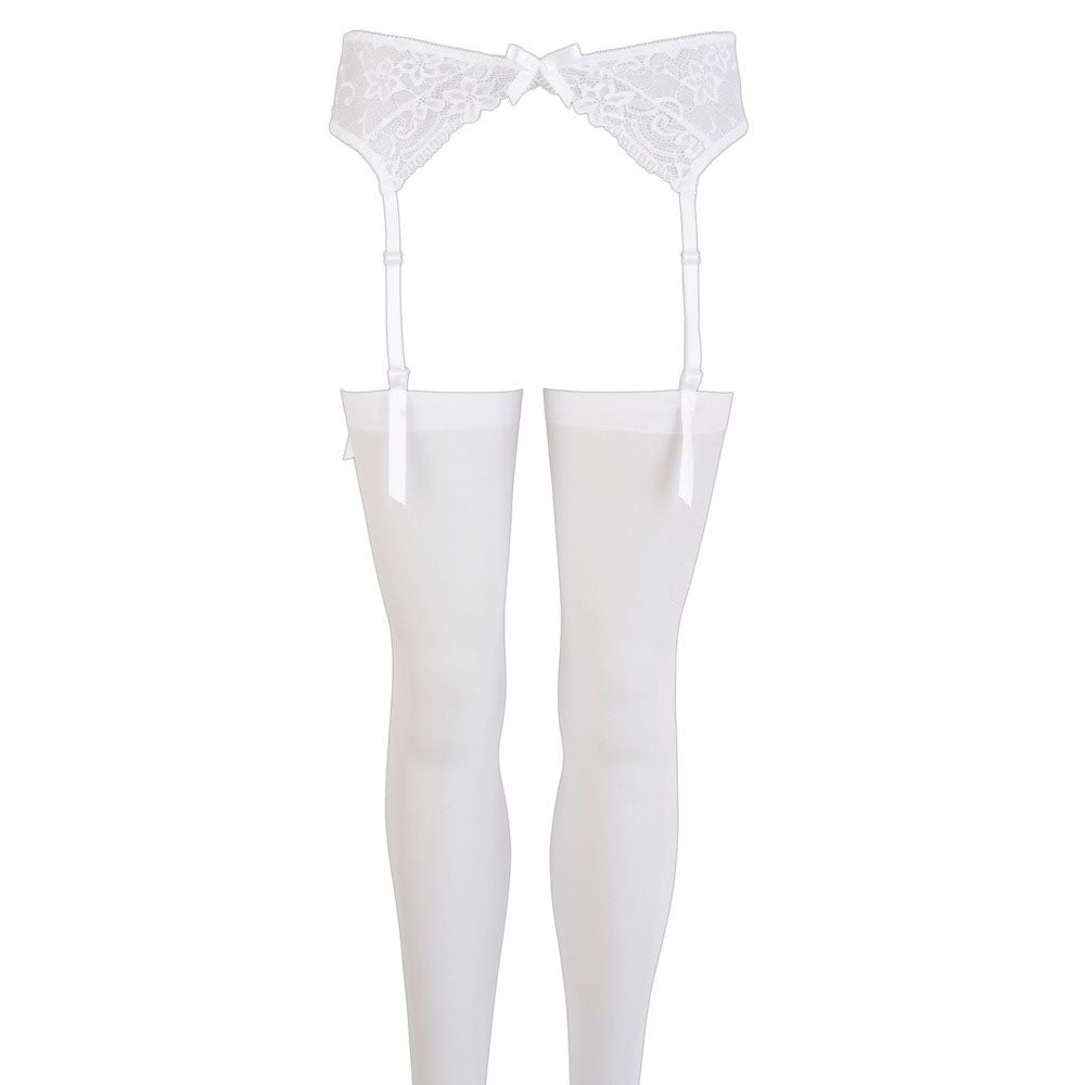 Elegant Essentials White Lace Suspender Set with Stockings
