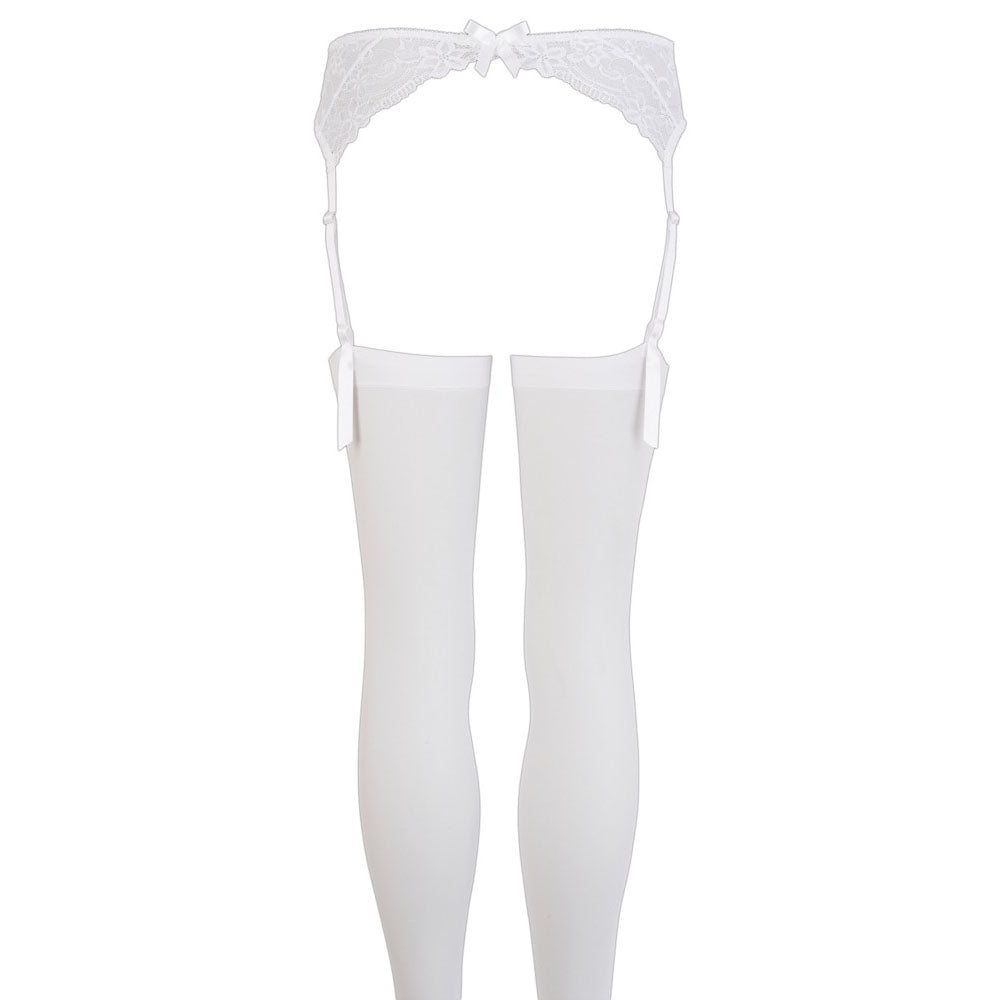 Elegant Essentials White Lace Suspender Set with Stockings