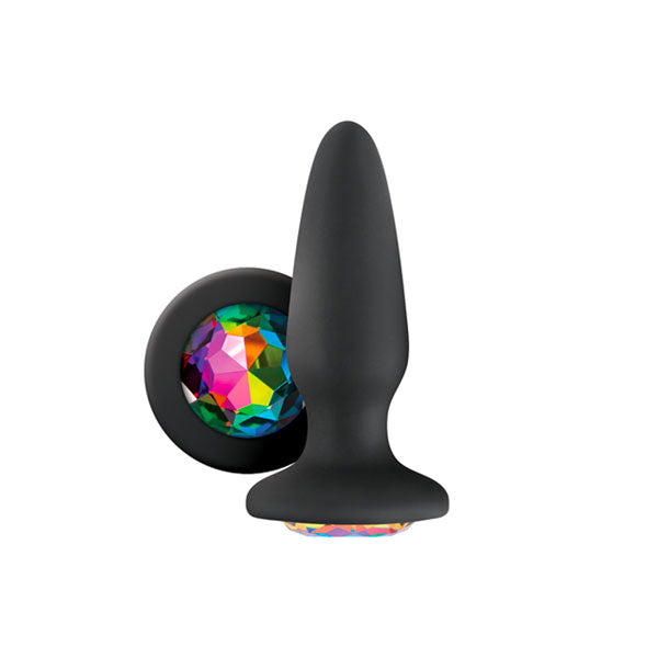 Glams Black Silicone Tapered Butt Plug with Rainbow Gem