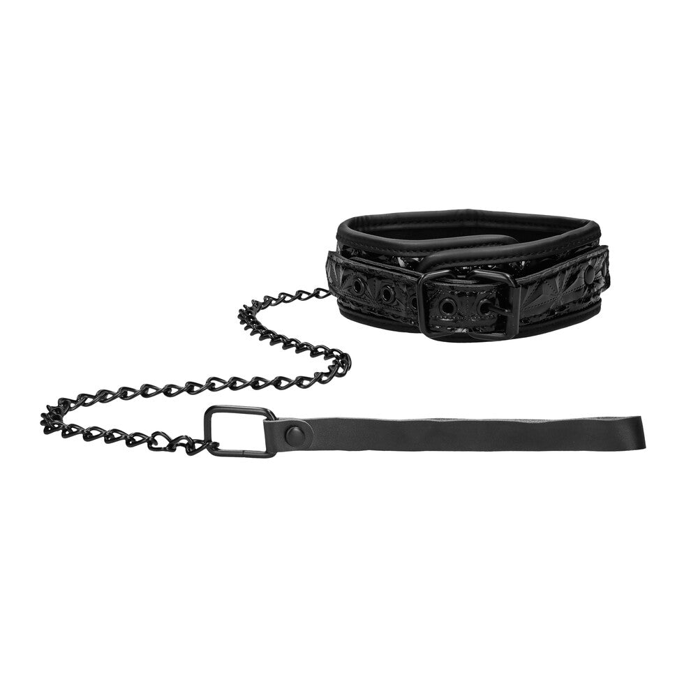 Ouch Black Neoprene Luxury Collar with Leash for Bondage