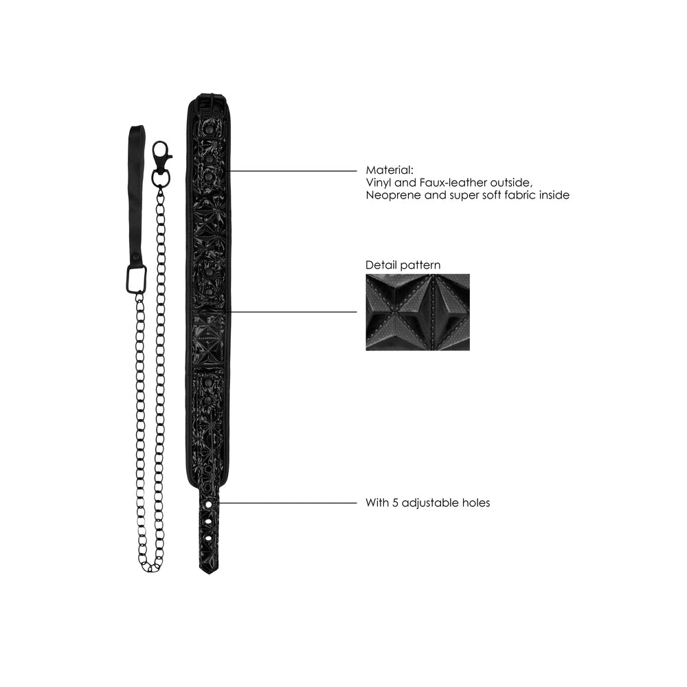 Ouch Black Neoprene Luxury Collar with Leash for Bondage