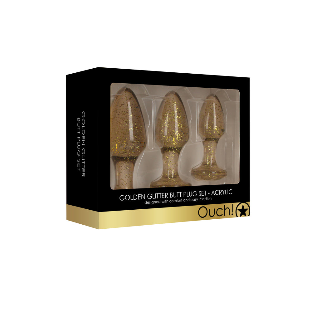 Ouch Gold Glitter Acrylic Butt Plug Set with Tapered Tip
