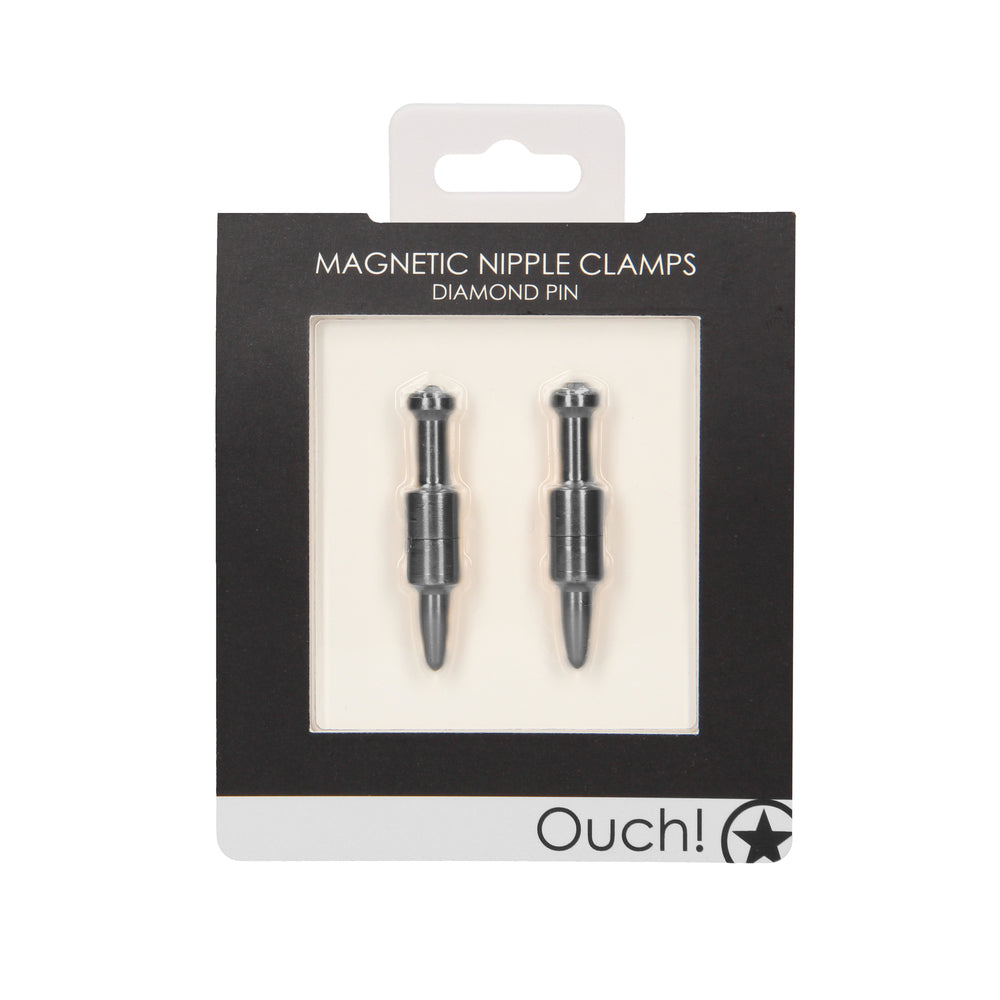 Ouch Grey Magnetic Nipple Clamps with Diamond Pin