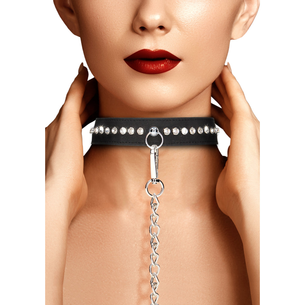 Ouch Black Diamond Studded Collar with Leash