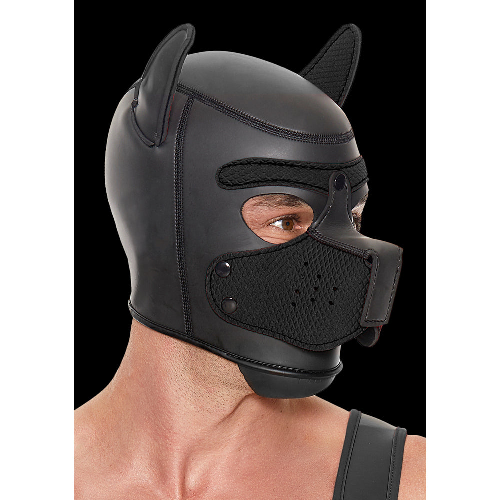 Ouch! Black Neoprene Puppy Mask with Detachable Muzzle