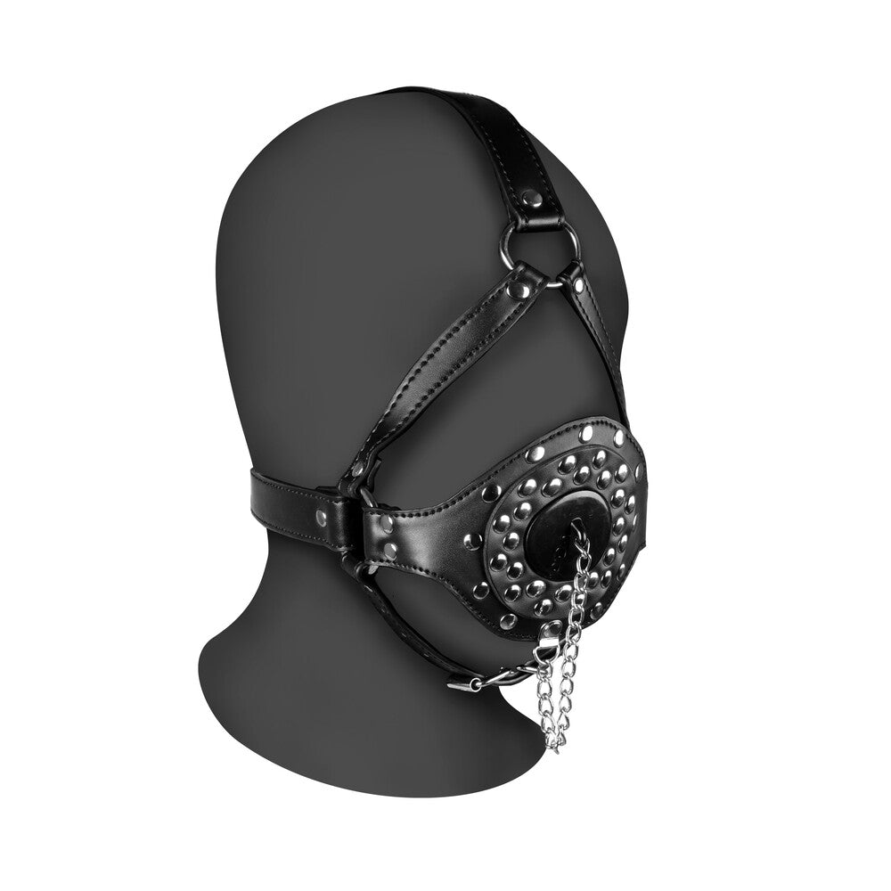 Dominant Desire Black Open Mouth Gag Head Harness with Plug