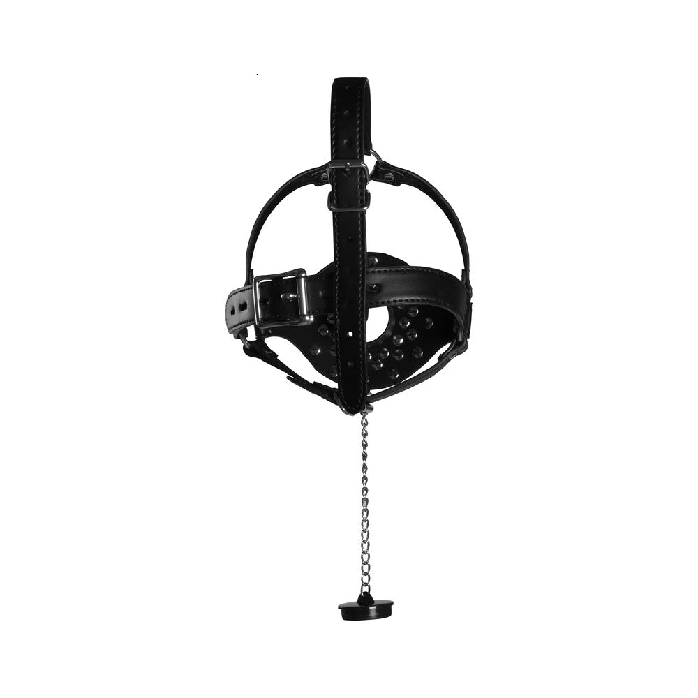 Dominant Desire Black Open Mouth Gag Head Harness with Plug