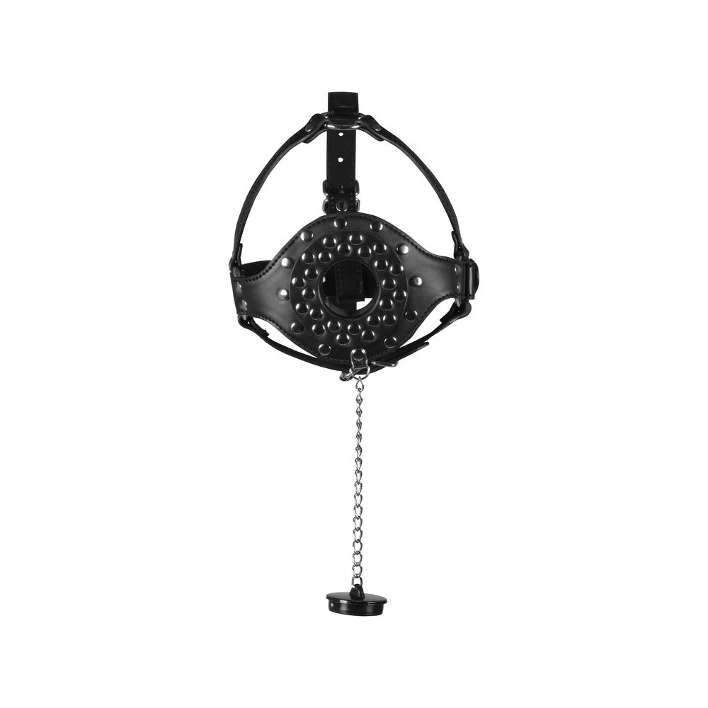 Dominant Desire Black Open Mouth Gag Head Harness with Plug