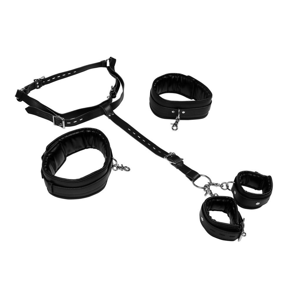 BDSM Bliss Black Body Harness with Adjustable Cuffs