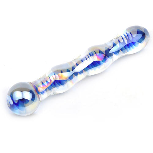 Elegant Pleasure Blue Glass Wavy Dildo
