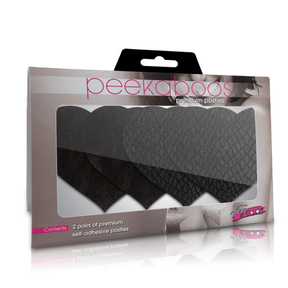 Peekaboo Black Heart Pasties with Smooth and Snakeskin Textures