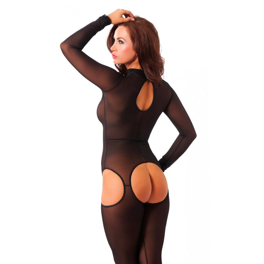 Luxe Intimates Black Open Crotch Catsuit with Keyhole Detail