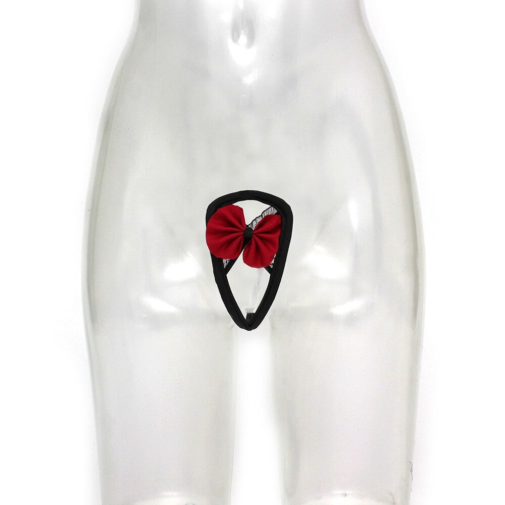 Amorable Black and Red Strapless C-String with Bow Detail