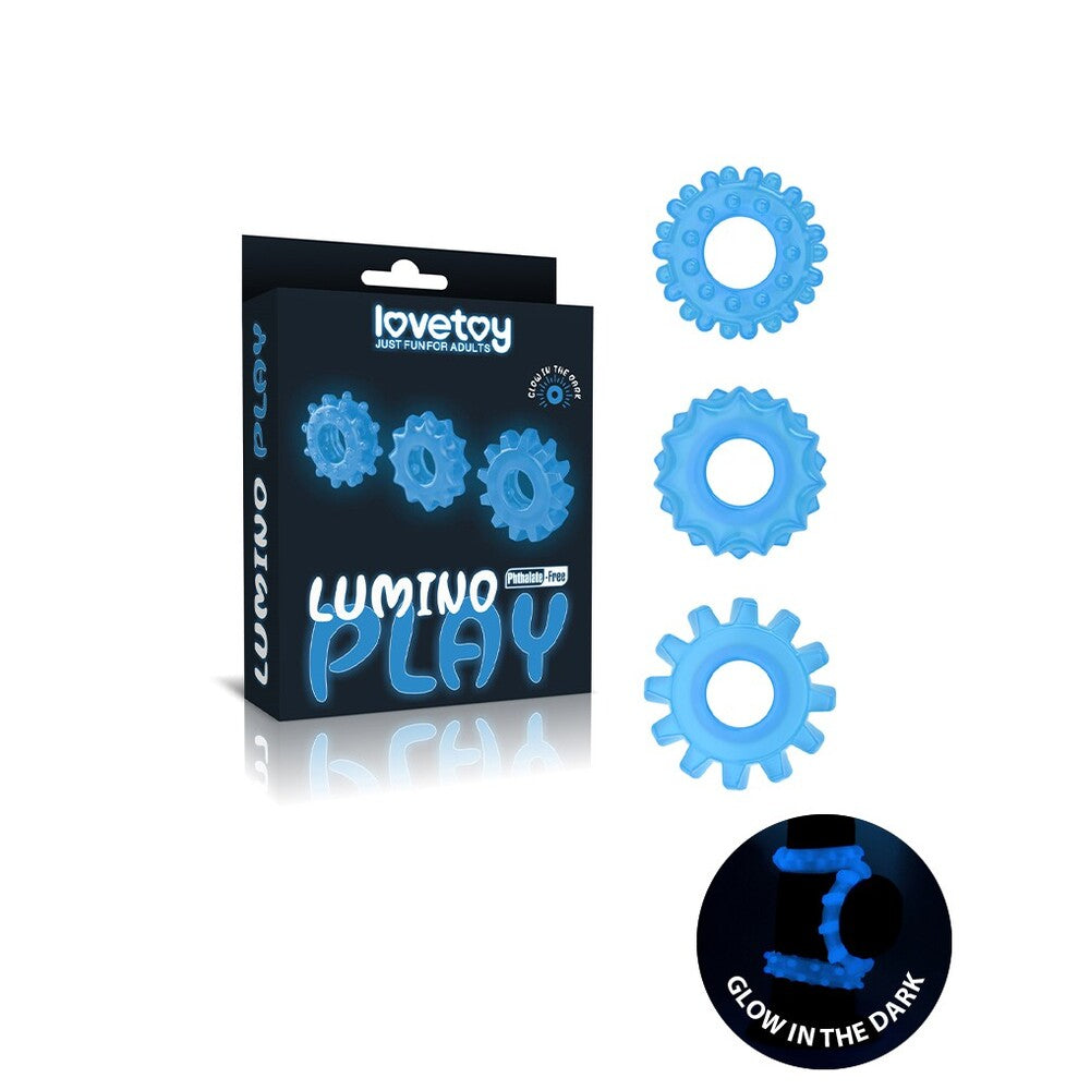 Lovetoy Blue Glow In The Dark Cock Rings Set of 3