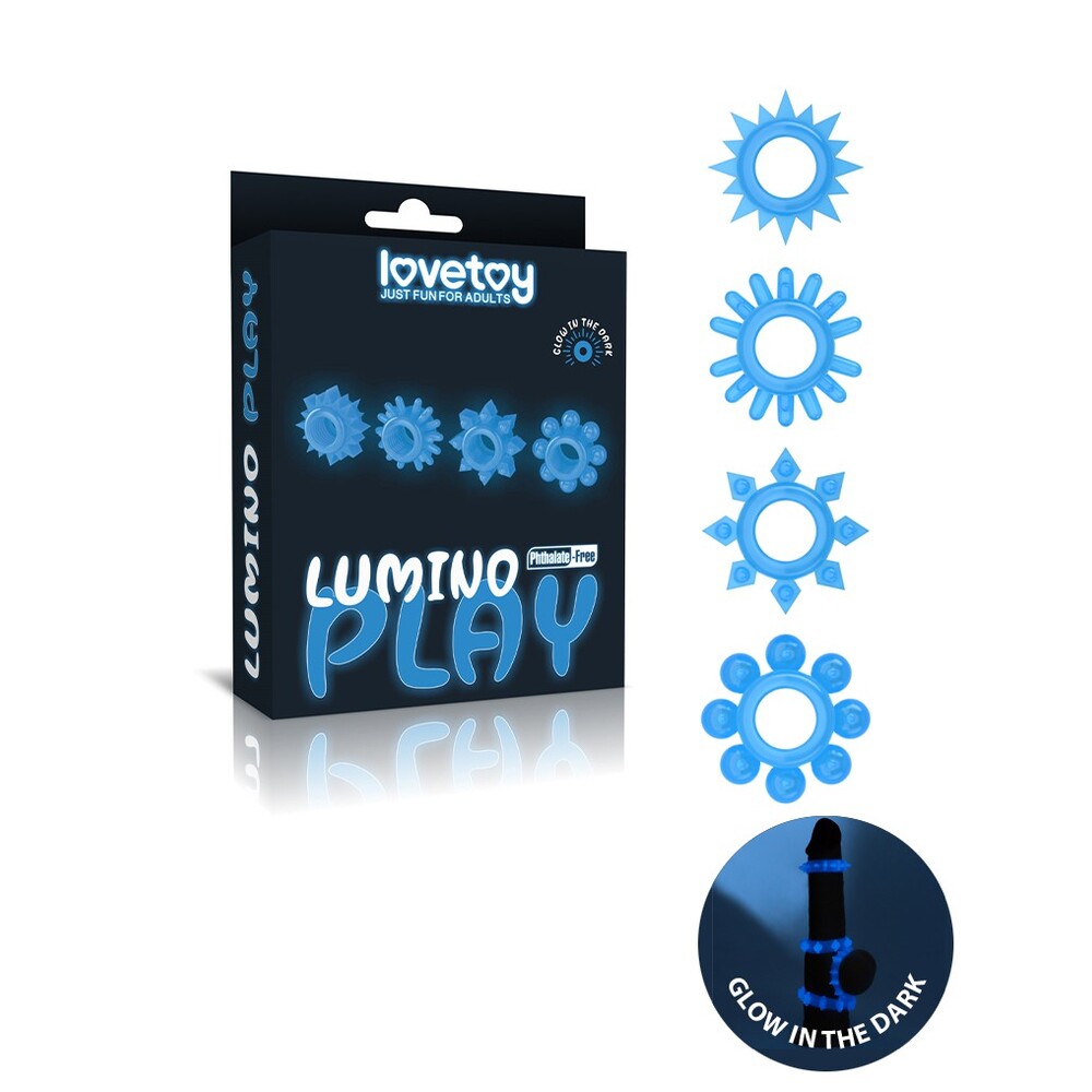 Lovetoy Blue Glow In The Dark Cock Rings Set of 4