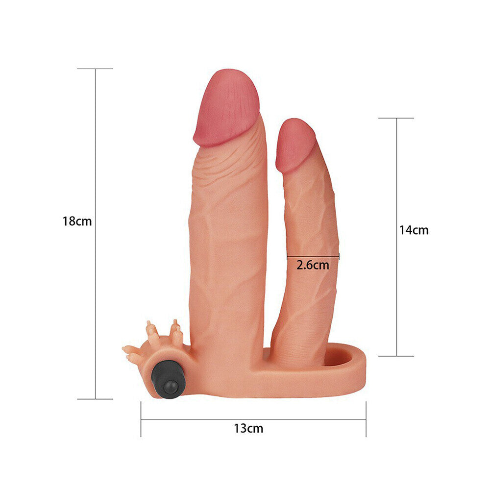 Lovetoy Flesh Vibrating Double Pleasure Extender with Anal Dildo
