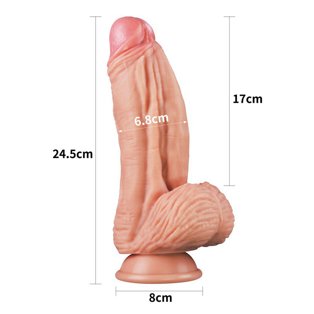 Lovetoy Black 10 Inch Realistic Dual Layered Silicone Dildo