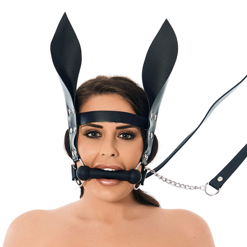 Wildside Black Horsebit Mouth Gag with Reins and Ears