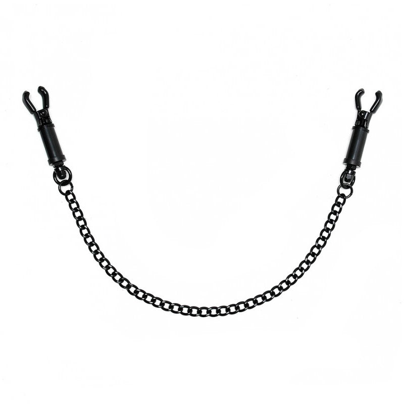 SensationPlay Black Metal Adjustable Nipple Clamps with Chain