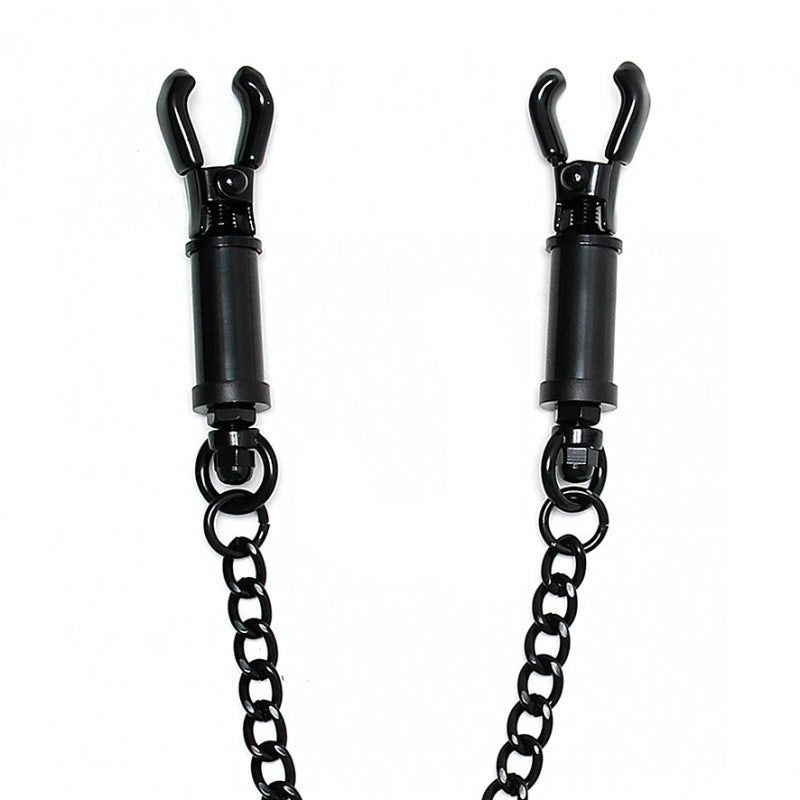 SensationPlay Black Metal Adjustable Nipple Clamps with Chain